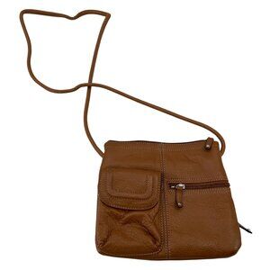Tiganello Small Brown Leather Crossbody Bag Multiple Pockets‎ & Adjustable Strap